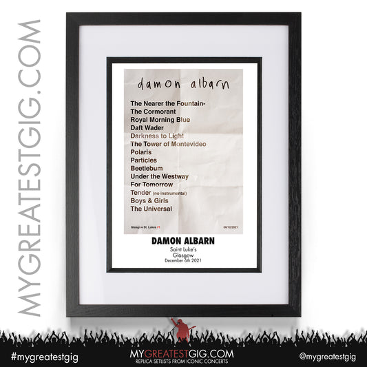 Damon Albarn - Glasgow - December 6th 2021 Recreated Setlist Poster