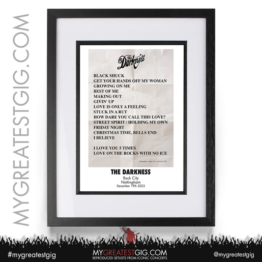 The Darkness - Nottingham - December 19th 2023 Recreated Setlist Poster