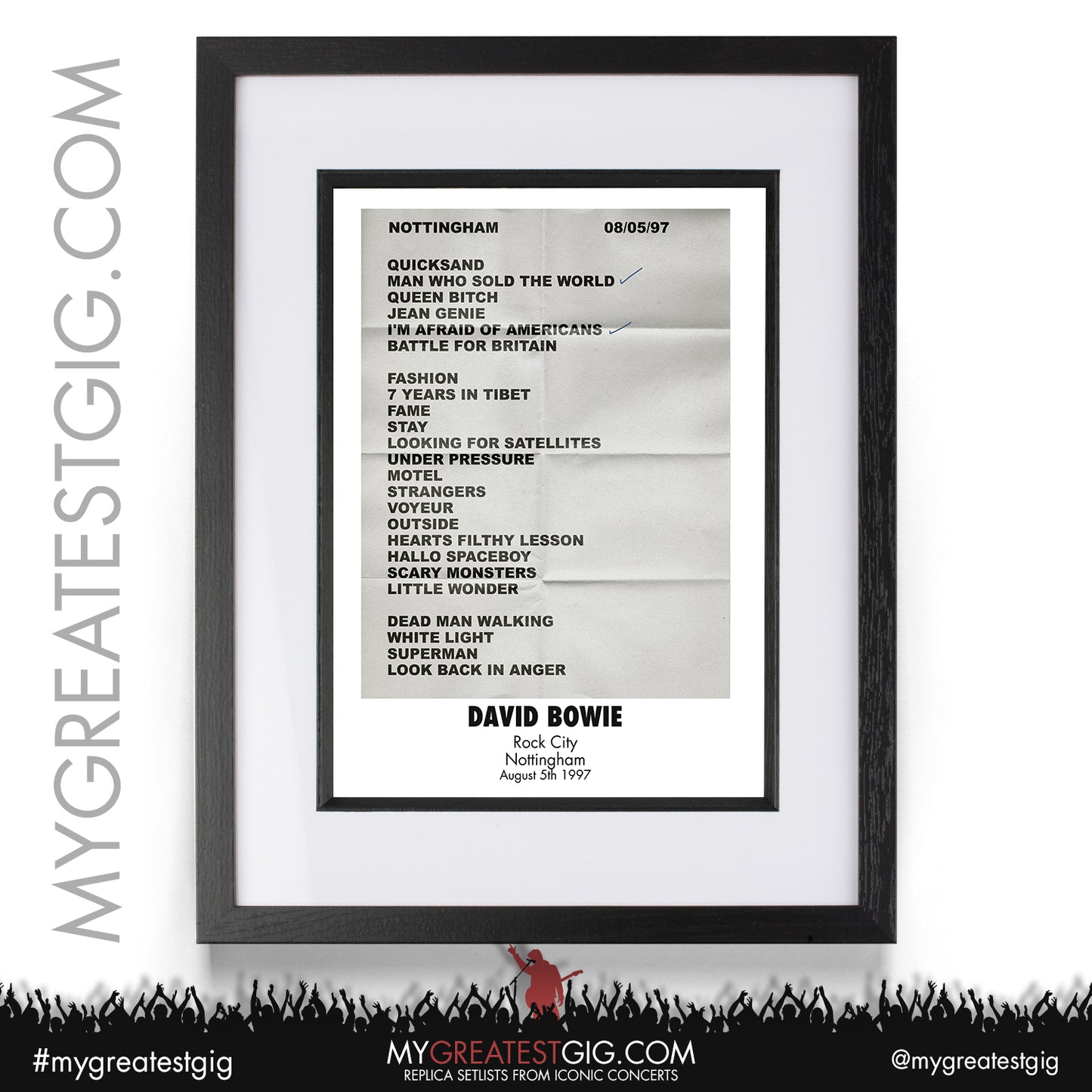 David Bowie - Nottingham - August 5th 1997 Recreated Setlist Poster