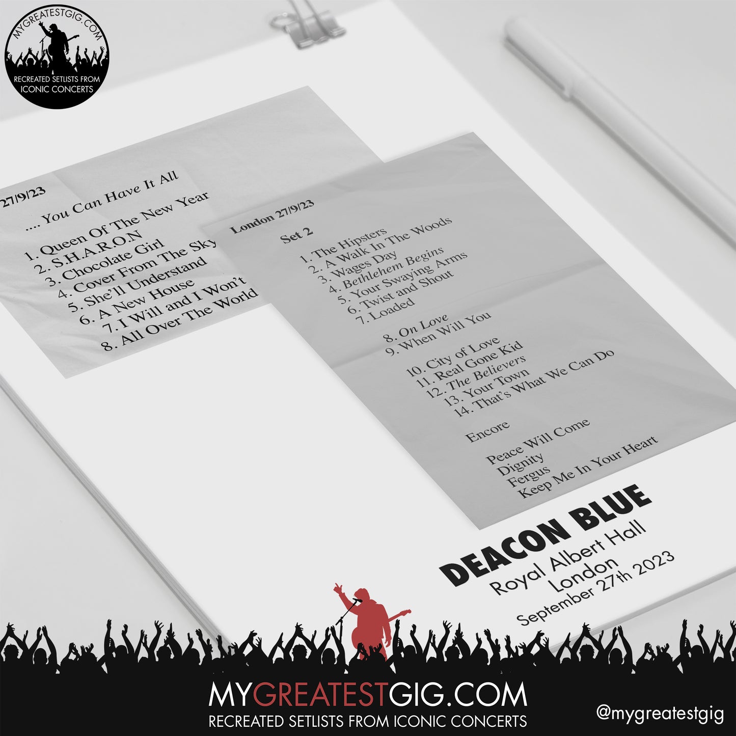 Deacon Blue - Albert Hall - September 27th 2023 Recreated Setlist Poster