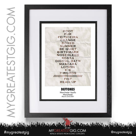 Deftones - Manchester - March 23rd 2001 Replica Setlist Poster