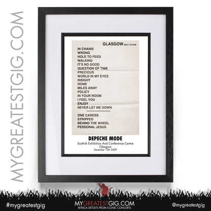 Depeche Mode - Glasgow - December 12th 2009 Replica Setlist Poster