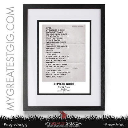 Depeche Mode - London - January 22nd 2024 Replica Setlist Poster