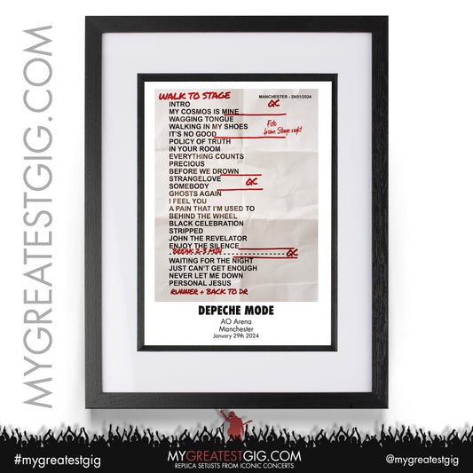 Depeche Mode - Manchester - January 29th 2024 Replica Setlist Poster