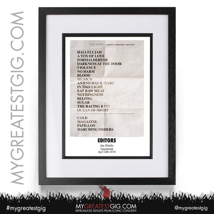 Editors- Lausanne - April 24th 2018 Recreated Setlist Poster