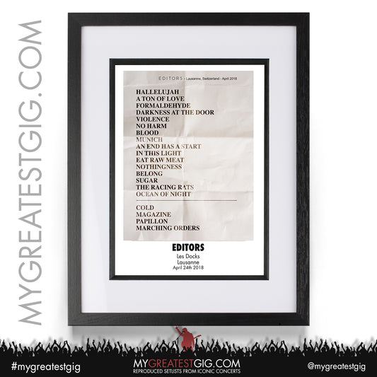 Editors- Lausanne - April 24th 2018 Recreated Setlist Poster