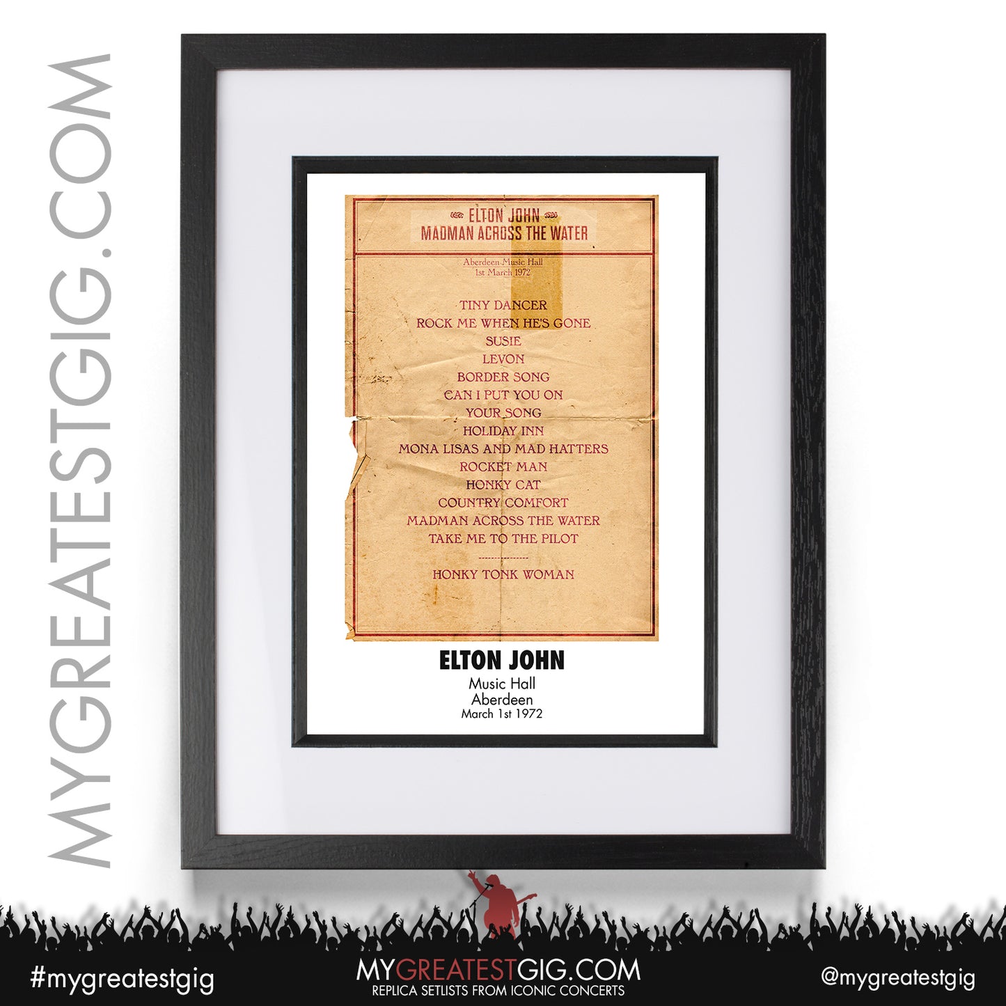 Elton John - Aberdeen - March 1st 1972 Replica Setlist Poster