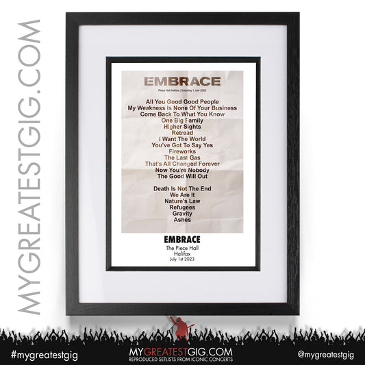 Embrace - Halifax - July 1st 2023 Recreated Setlist Poster