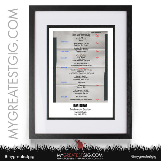 Eminem - Twickenham - July 14th 2018 Recreated Setlist Poster