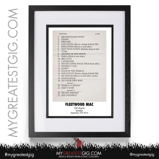 Fleetwood Mac - London - September 27th 2013 Recreated Setlist Poster