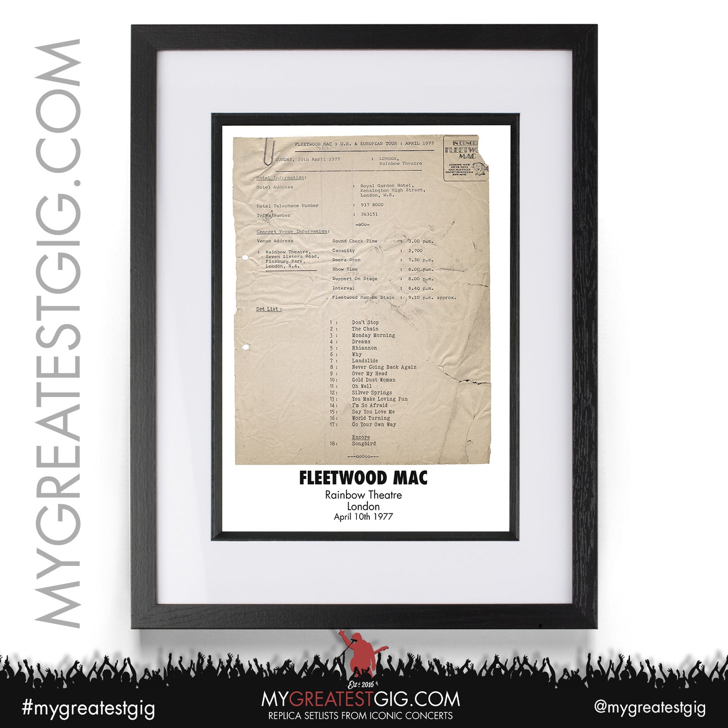 Fleetwood Mac - London - April 10th 1977 Replica Setlist Poster