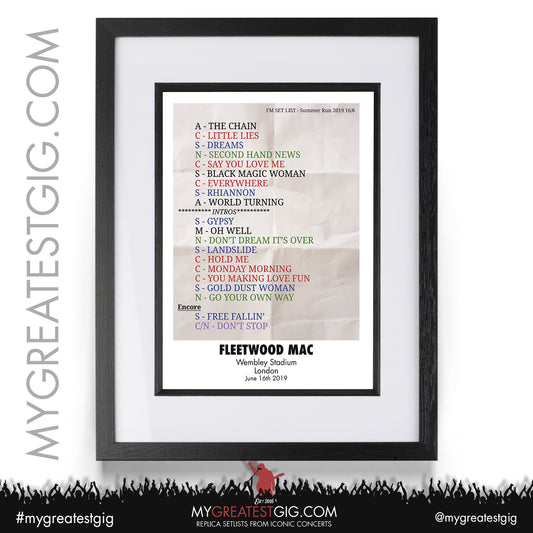 Fleetwood Mac - London - Jun 16th 2019 Recreated Set List Poster