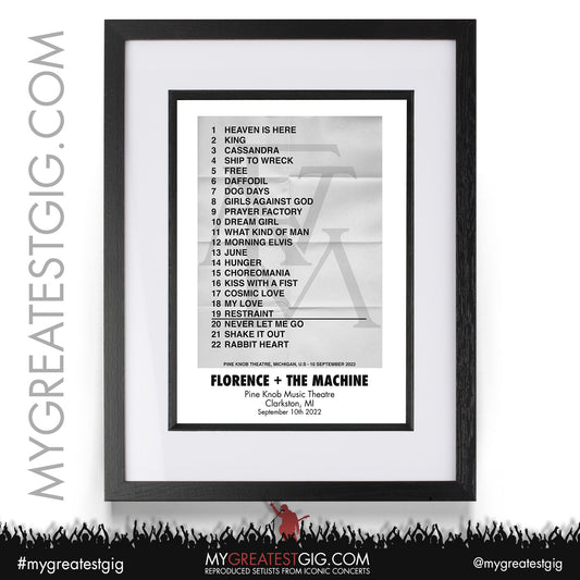 Florence and the Machine - Clarkston - September 10th 2022 Recreated Setlist Poster