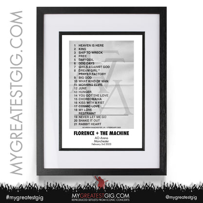 Florence + The Machine - Manchester - February 3rd 2023 Recreated Setlist Poster