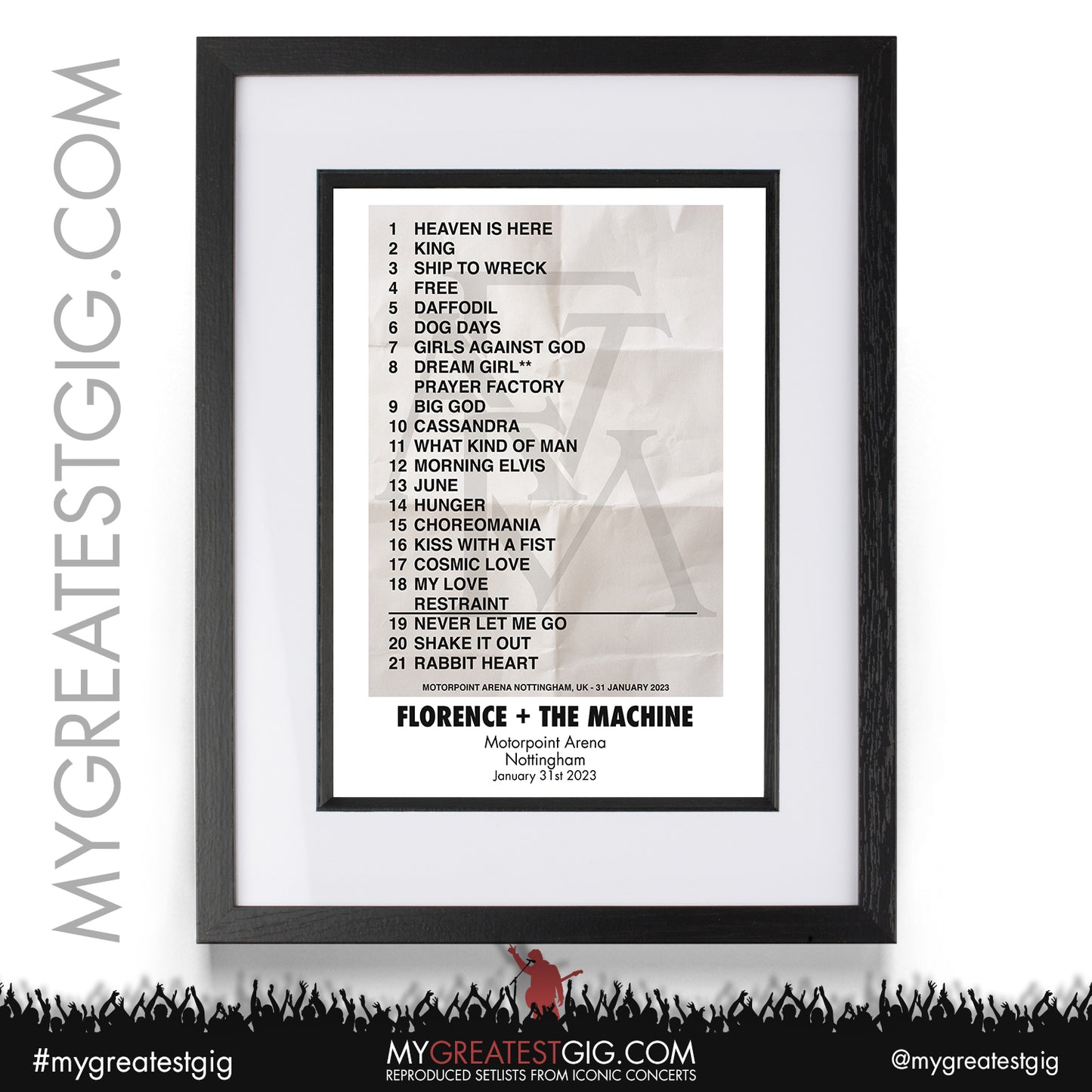 Florence + The Machine - Nottingham - January 31st 2023 Recreated Setlist Poster