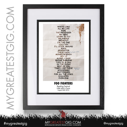 Foo Fighters - Reading Festival - August 26th 2012 Recreated Setlist Poster