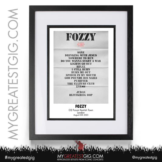 Fozzy - London - August 25th 2023 Recreated Setlist Poster