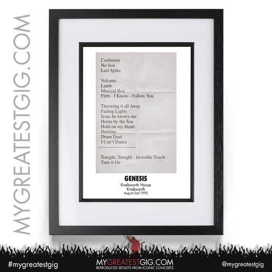 Genesis - Knebworth - August 2nd 1992 Recreated Setlist Poster