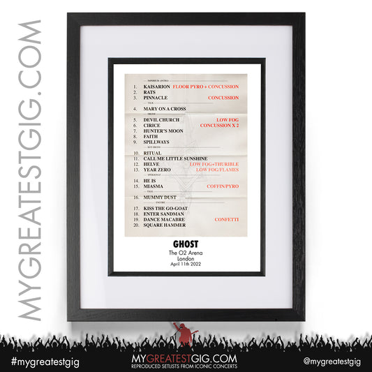 Ghost - London - April 11th 2022 Recreated Setlist Poster