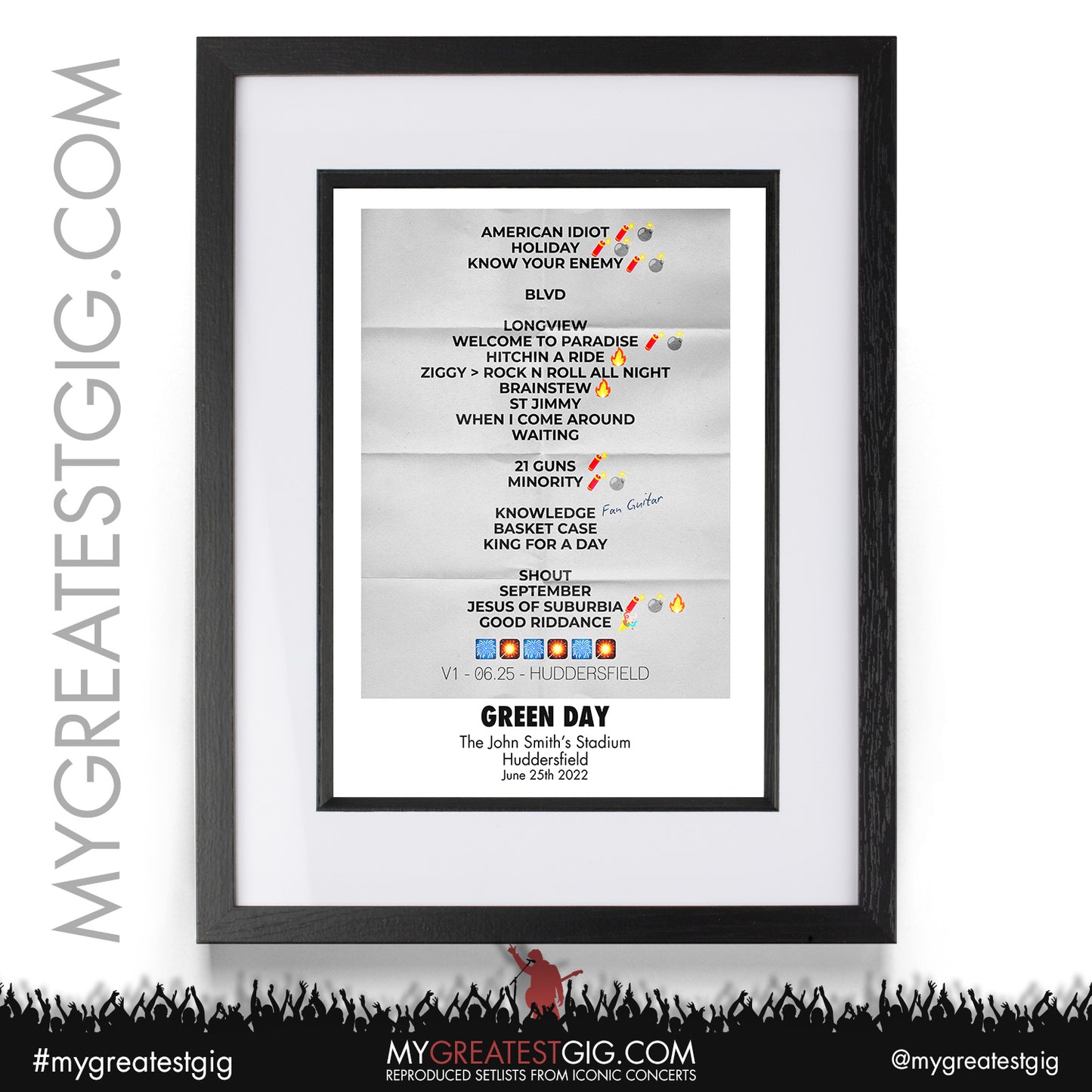 Green Day - Huddersfield - June 25th 2022 Recreated Setlist Poster