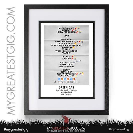 Green Day - Huddersfield - June 25th 2022 Recreated Setlist Poster