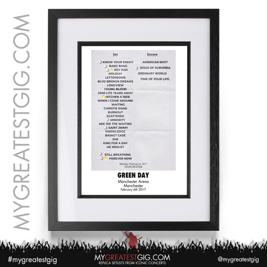 Green Day - Manchester - February 6th 2017 Replica Setlist Poster