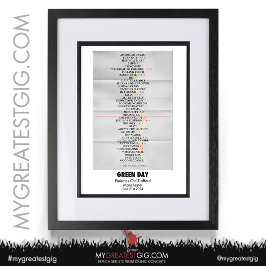 Green Day - Manchester - June 21st 2024 Replica Setlist Poster