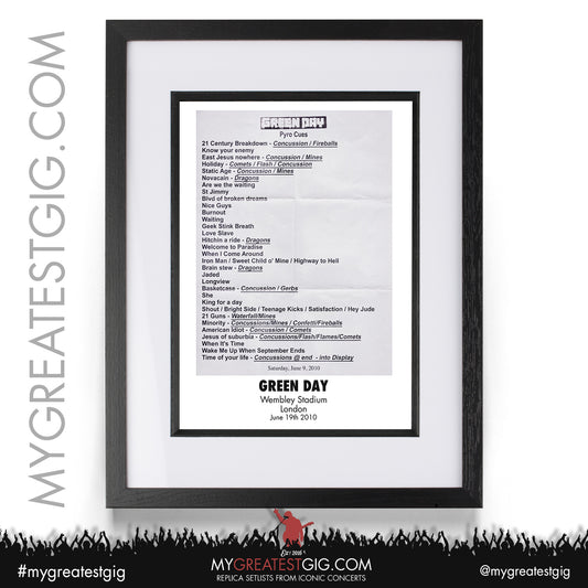 Green Day - London - June 19th 2010 Replica Setlist Poster