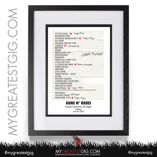 Guns N Roses - Lisbon - June 4th 2022 Recreated Setlist Poster