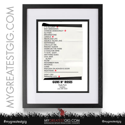 Guns N Roses - London - June 30th 2023 Recreated Setlist Poster