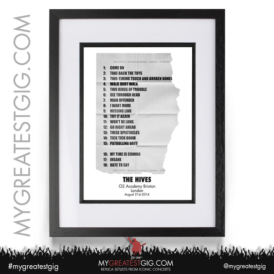 The Hives - London - August 21st 2014 Replica Setlist Poster