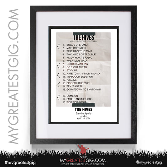 The Hives - London - April 13th 2024 Replica Setlist Poster