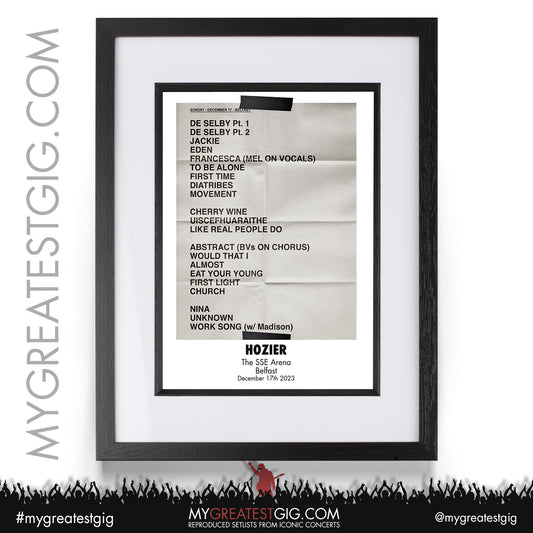 Hozier - Belfast - December 17th 2023 Recreated Setlist Poster