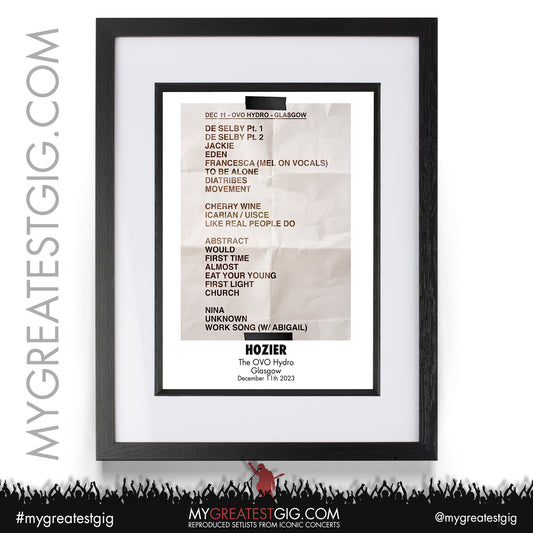 Hozier - Glasgow - December 11th 2023 Recreated Setlist Poster