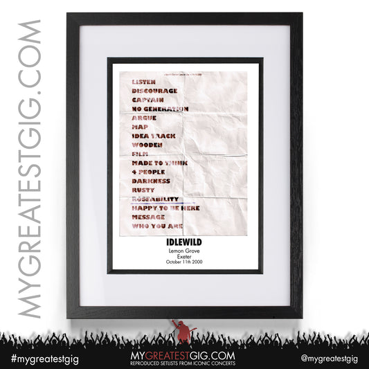 Idlewild - Exeter - October 11th 2000 Recreated Setlist Poster