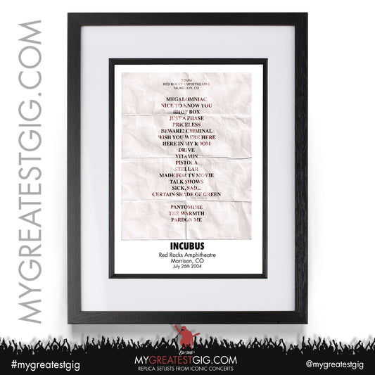 Incubus - Morrison - July 26th 2004 Recreated Setlist Poster