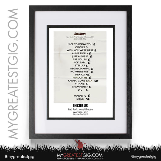 Incubus - Morrison - October 9th 2022 Recreated Setlist Poster