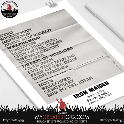 Iron Maiden - Rock In Rio - January 19th 2001 Replica Setlist Poster