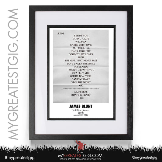 James Blunt - Leeds - March 30th 2024 Replica Setlist Poster