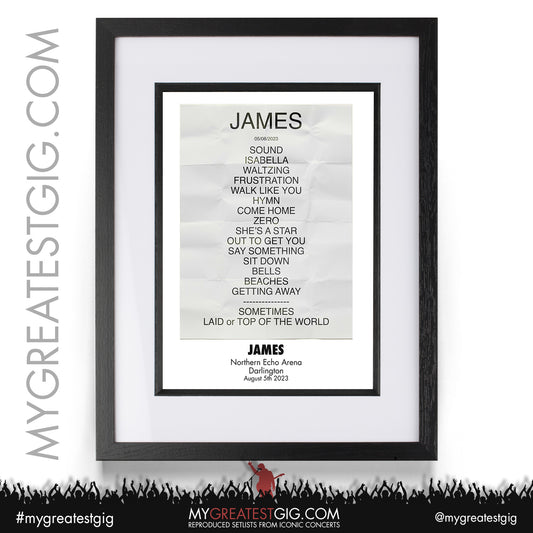 James - Darlington - August 5th 2023 Recreated Setlist Poster