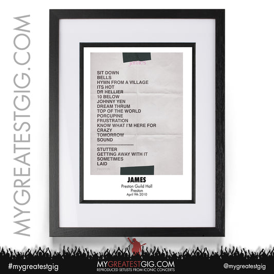 James - Preston - April 9th 2010 Recreated Setlist Poster