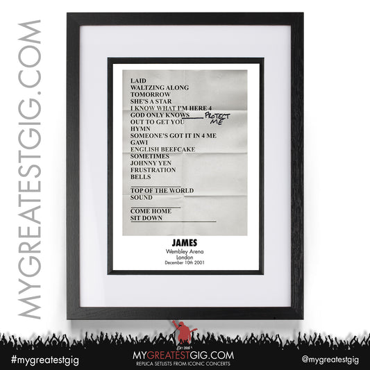 James - London - December 10th 2001 Replica Setlist Poster