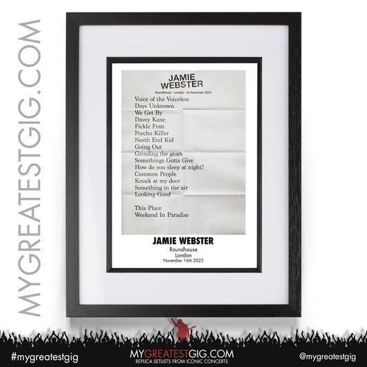 Jamie Webster - London - November 16th 2023 Recreated Setlist Poster