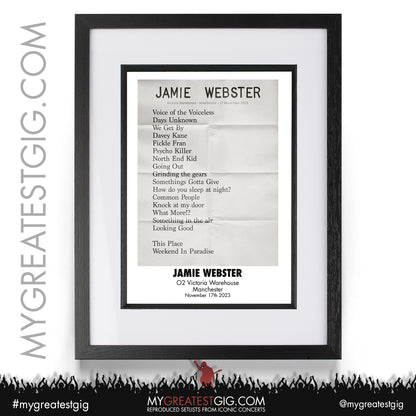 Jamie Webster - Manchester - November 17th 2023 Recreated Setlist Poster