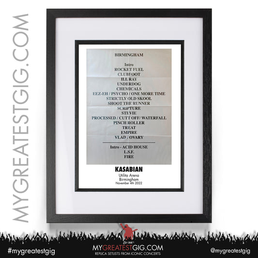 Kasabian - Birmingham - November 4th 2022 Replica Setlist Poster