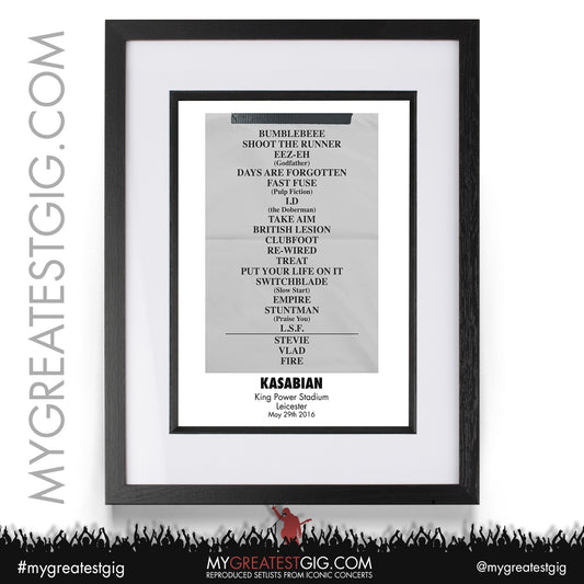 Kasabian - Leicester - May 29th 2016 Recreated Setlist Poster