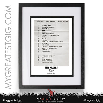 The Killers - Dublin - June 12th/14th/15th 2024 Replica Setlist Poster