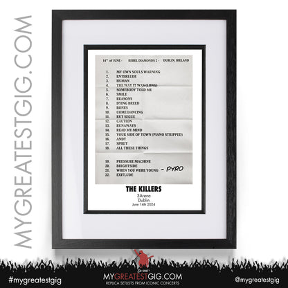 The Killers - Dublin - June 12th/14th/15th 2024 Replica Setlist Poster