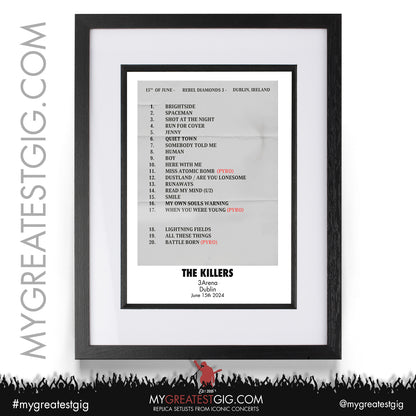 The Killers - Dublin - June 12th/14th/15th 2024 Replica Setlist Poster