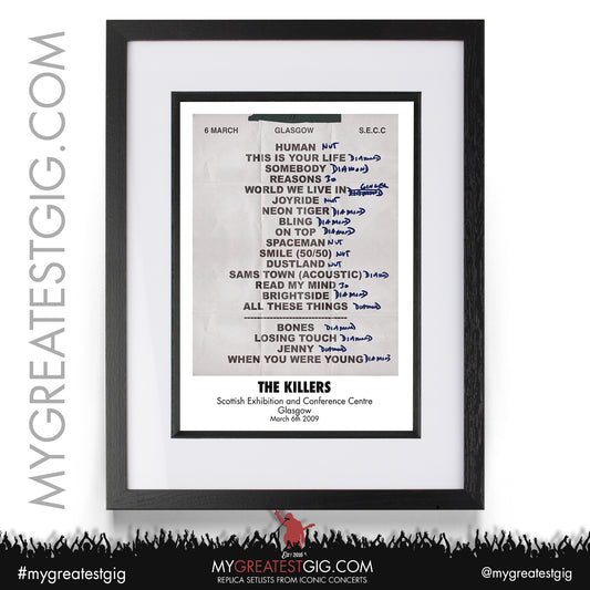 The Killers - Glasgow - March 6th 2009 Replica Setlist Poster